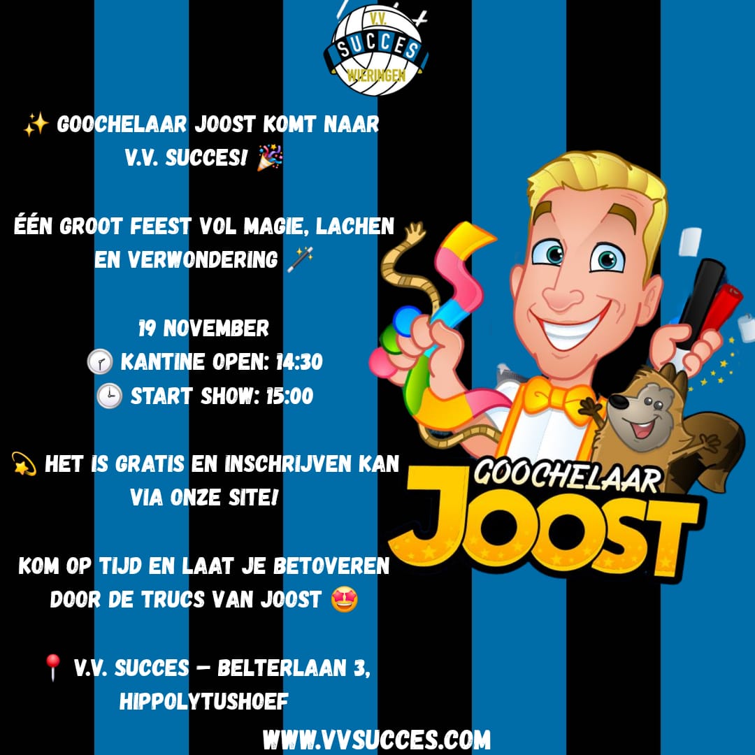 🎩 Goochelaar Joost komt naar v.v. Succes op woensdag 19 november! 🪄